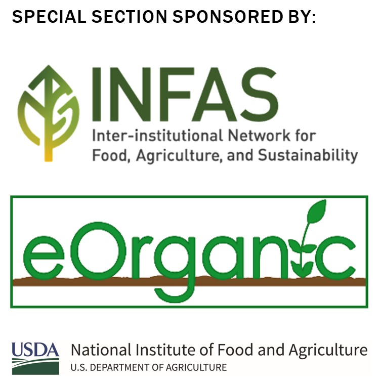 Special section sponsors' logos: INFAS, eOrganic, and USDA NIFA